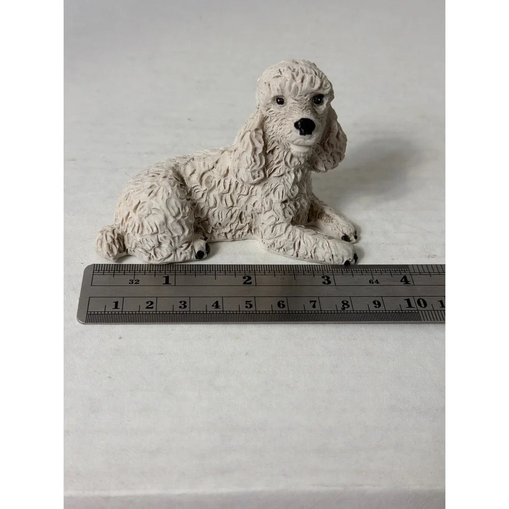 Vintage White Poodle Dog Figurine Textured Resin Lying Down Statue